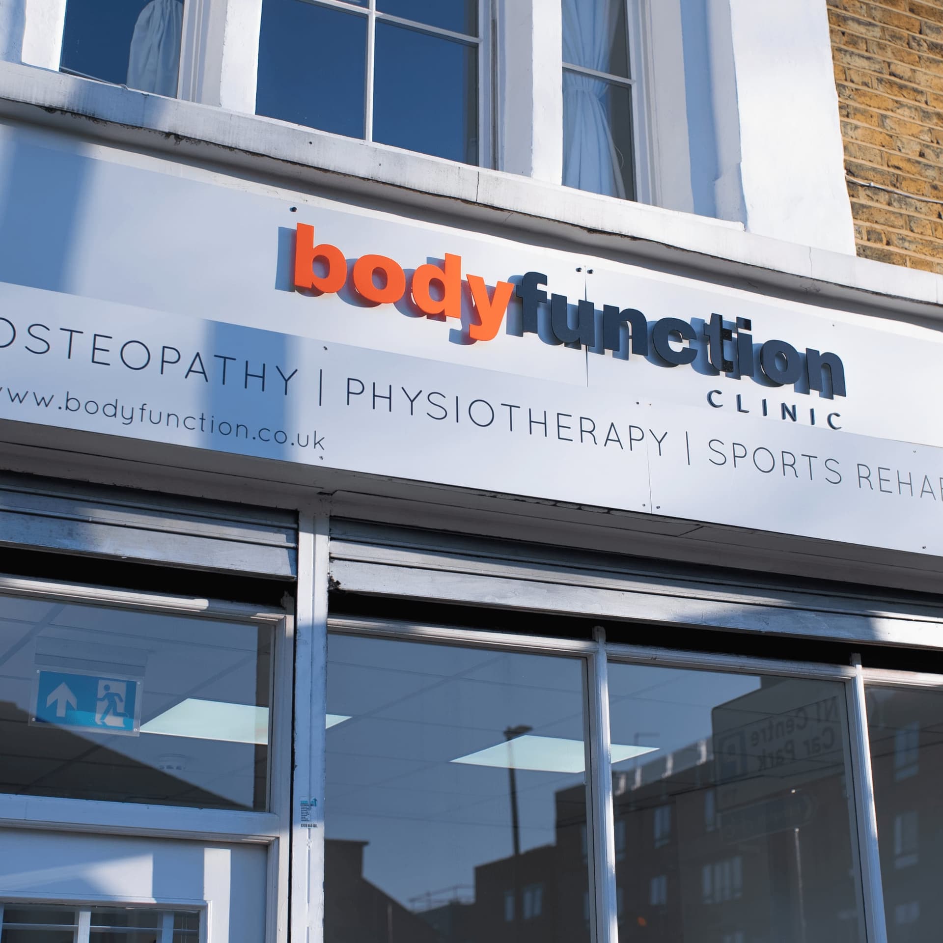 Exterior signboard of Bodyfunction osteopathy and physiotherapy clinic in Islington